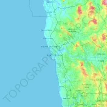 Topografische kaart Vila do Conde, hoogte, reliëf