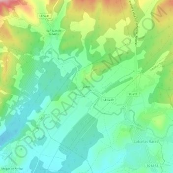 Topografische kaart Cueto, hoogte, reliëf