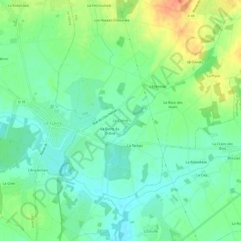 Topografische kaart Le Chêne, hoogte, reliëf
