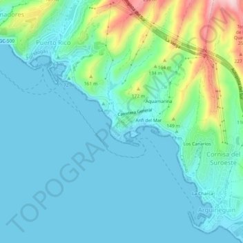 Topografische kaart Los Caideros, hoogte, reliëf