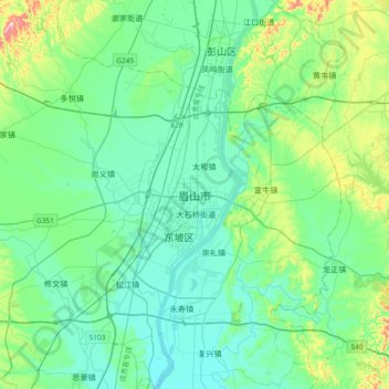 Topografische kaart Meishan, hoogte, reliëf