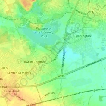 Topografische kaart Aspull Common, hoogte, reliëf