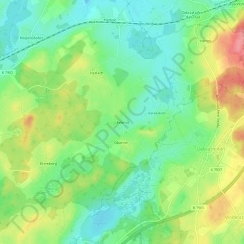 Topografische kaart Unterrot, hoogte, reliëf
