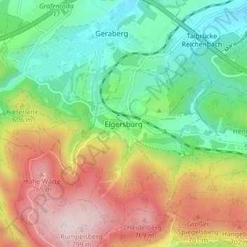 Topografische kaart Elgersburg, hoogte, reliëf