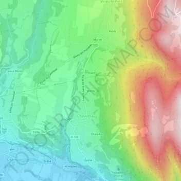 Topografische kaart Vovray, hoogte, reliëf