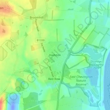 Topografische kaart Hadston, hoogte, reliëf