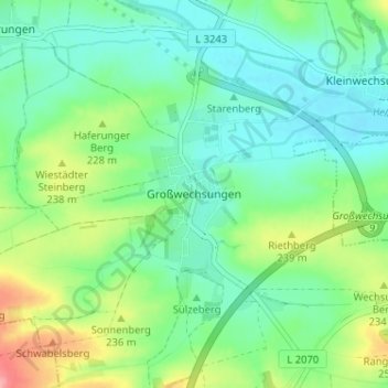 Topografische kaart Großwechsungen, hoogte, reliëf