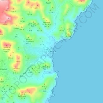 Topografische kaart Las Negras, hoogte, reliëf