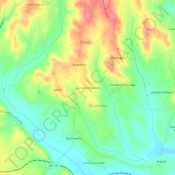 Topografische kaart Carvalhal Grande, hoogte, reliëf