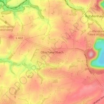 Topografische kaart Obschwarzbach, hoogte, reliëf