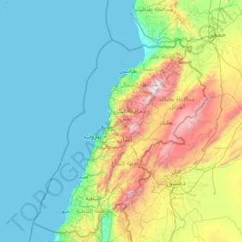 Topografische kaart Caza of Kesrouane, hoogte, reliëf
