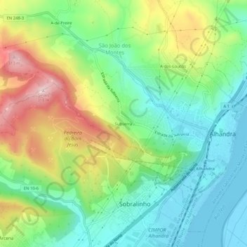 Topografische kaart Subserra, hoogte, reliëf