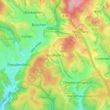 Topografische kaart Bottenberg, hoogte, reliëf
