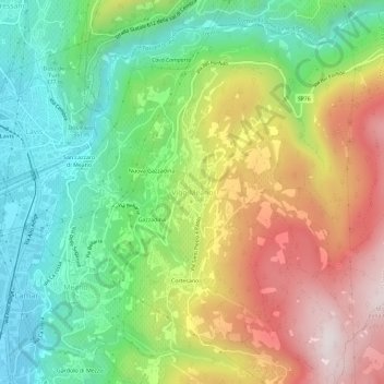 Topografische kaart Vigo Meano, hoogte, reliëf