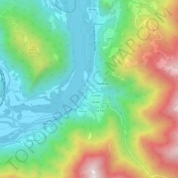 Topografische kaart Marziai, hoogte, reliëf