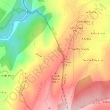 Topografische kaart Marco de Curra, hoogte, reliëf