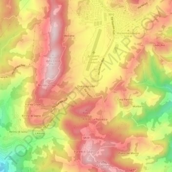 Topografische kaart Querciagrossa, hoogte, reliëf