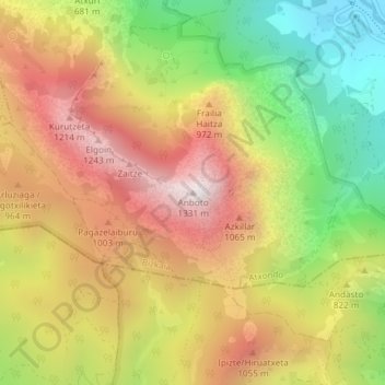 Topografische kaart Anboto, hoogte, reliëf