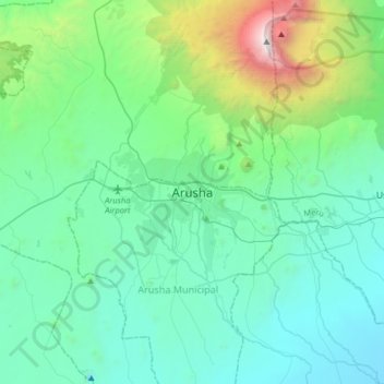Topografische kaart Arusha, hoogte, reliëf