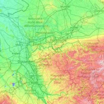 Topografische kaart Ennepe-Ruhr-Kreis, hoogte, reliëf