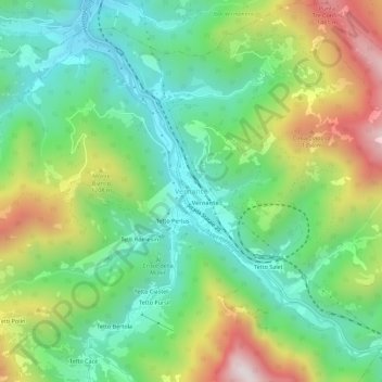 Topografische kaart Vernante, hoogte, reliëf