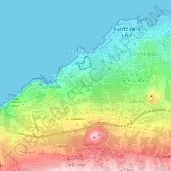 Topografische kaart Las Dehesas, hoogte, reliëf