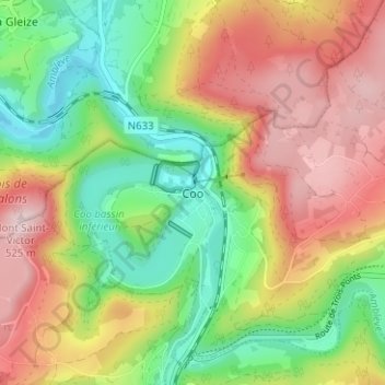 Topografische kaart Coo, hoogte, reliëf