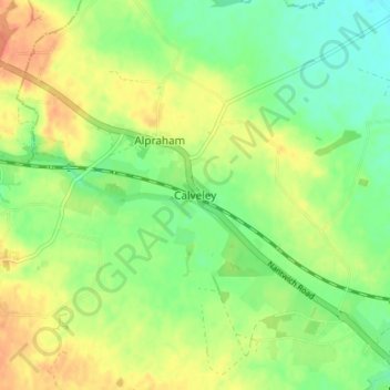 Topografische kaart Calveley, hoogte, reliëf