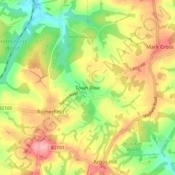 Topografische kaart Town Row, hoogte, reliëf