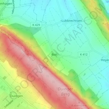 Topografische kaart Rott, hoogte, reliëf