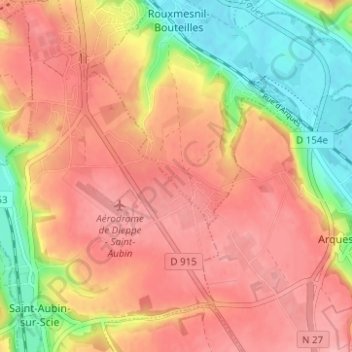 Topografische kaart Rouxmesnil le Haut, hoogte, reliëf