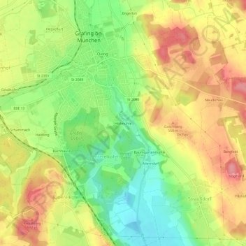 Topografische kaart Höllmühle, hoogte, reliëf
