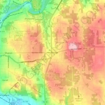 Topografische kaart Hermitage, hoogte, reliëf