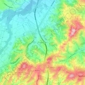 Topografische kaart Colle Forche, hoogte, reliëf