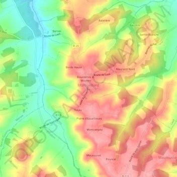 Topografische kaart Le Village, hoogte, reliëf