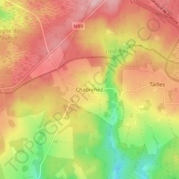 Topografische kaart Chabrehez, hoogte, reliëf