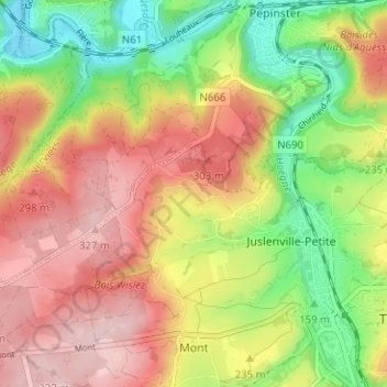 Topografische kaart Raborive, hoogte, reliëf