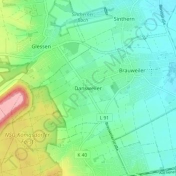 Topografische kaart Dansweiler, hoogte, reliëf