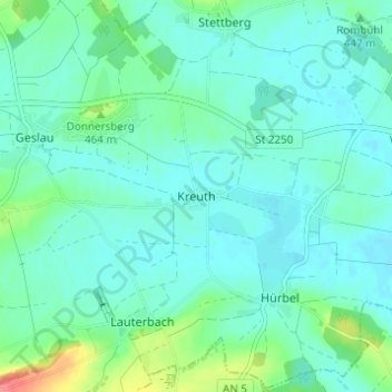 Topografische kaart Kreuth, hoogte, reliëf