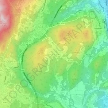 Topografische kaart Montrigiasco, hoogte, reliëf