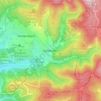 Topografische kaart Goldlauter, hoogte, reliëf
