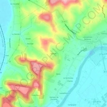 Topografische kaart Seillade, hoogte, reliëf