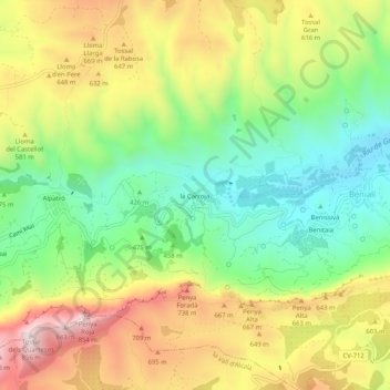 Topografische kaart la Carroja, hoogte, reliëf