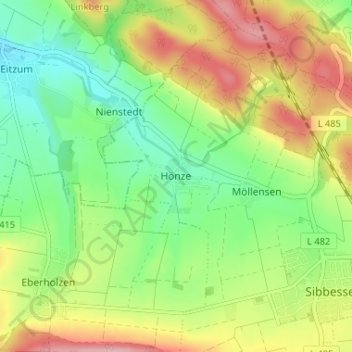 Topografische kaart Hönze, hoogte, reliëf