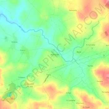 Topografische kaart Boimente, hoogte, reliëf