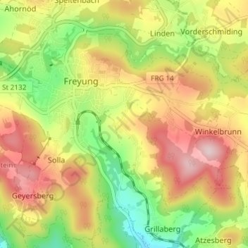 Topografische kaart Schönbrunn, hoogte, reliëf