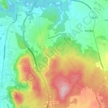 Topografische kaart São Paio de Cima, hoogte, reliëf