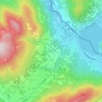 Topografische kaart Cadegliano, hoogte, reliëf