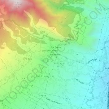 Topografische kaart Las Caitanas, hoogte, reliëf