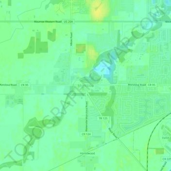 Topografische kaart Monclova, hoogte, reliëf